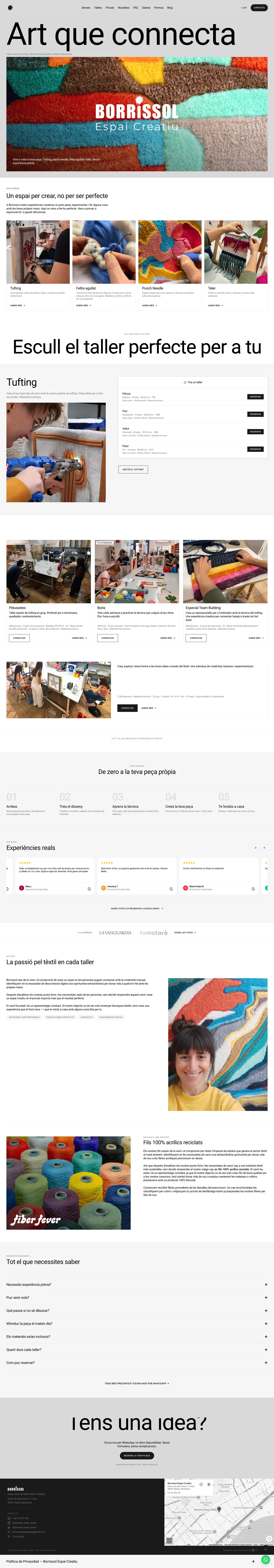 Borrissol website on desktop — the Art que connecta hero and workshop sections